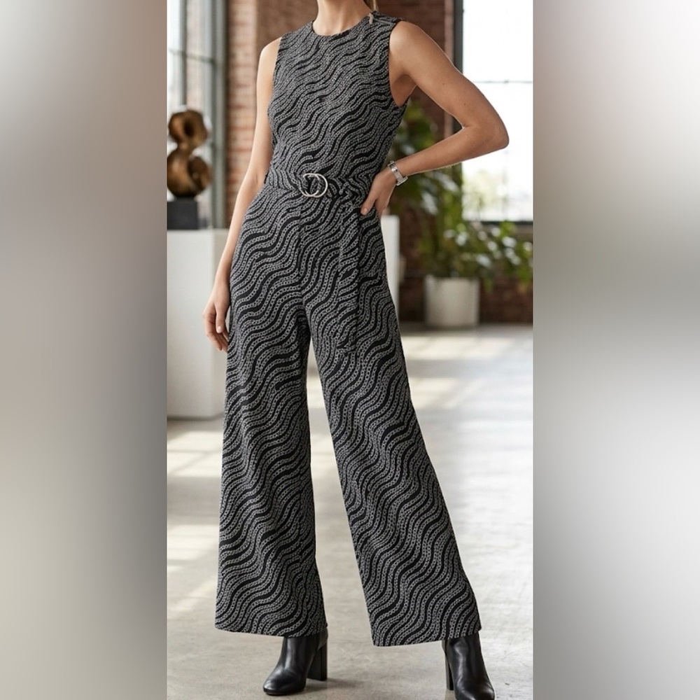 Michael Kors Black Wave-Print Wide Leg Pants